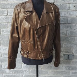 Bisou Bisou Jacket Size XL Coper Brown Biker Bomber Moto